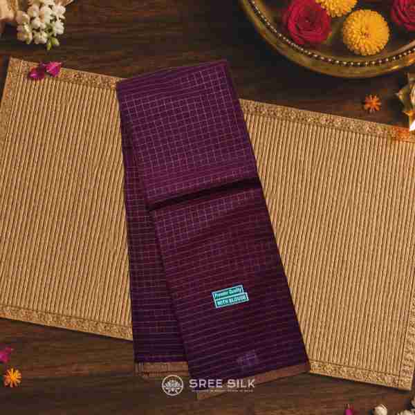 Chettinad Pure Cotton Handloom Saree in Maroon with Temple Border - Sree Silk Premium Collection